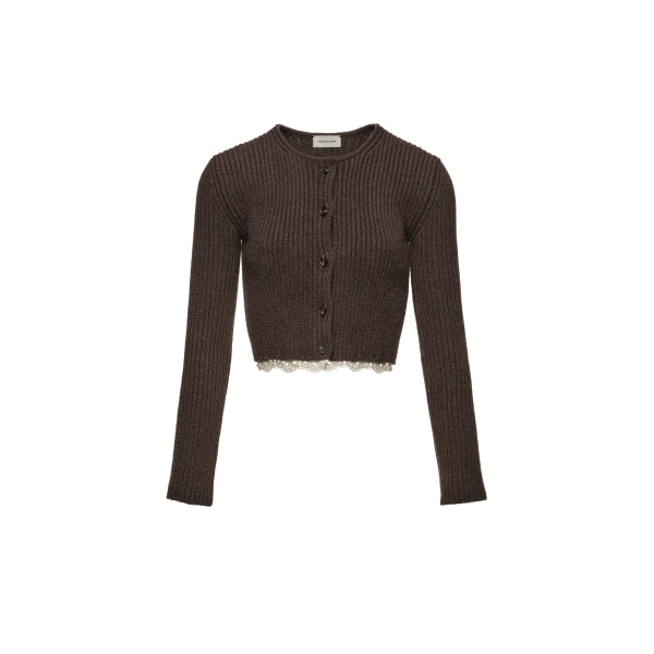 Magda Butrym Long-sleeve crochet-trim cropped cardigan in brown