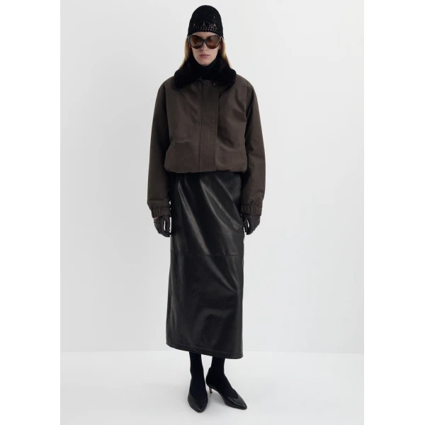 Magda Butrym Padded jacket with detachable fur collar in brown, view 3