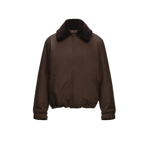 Padded jacket with detachable fur collar in brown