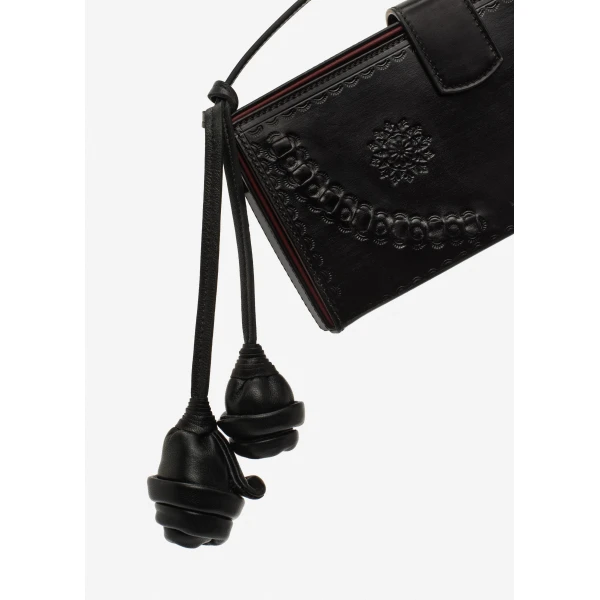 Magda Butrym Podhale-style embroidered Apolonia bag in black leather with flower charm, view 3