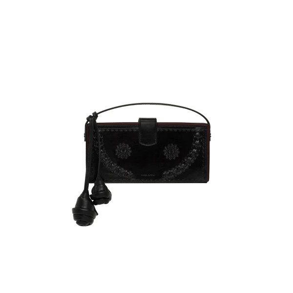 Magda Butrym Podhale-style embroidered Apolonia bag in black leather with flower charm