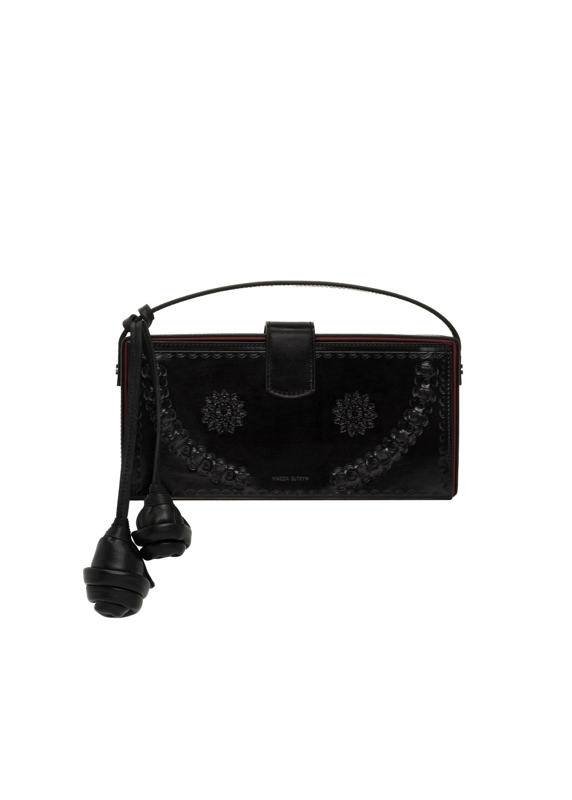 Magda Butrym Podhale-style embroidered Apolonia bag in black leather with flower charm | Bags | Luxury Shoes Magda Butrym Podhale-style embroidered Apolonia bag in black leather with flower charm