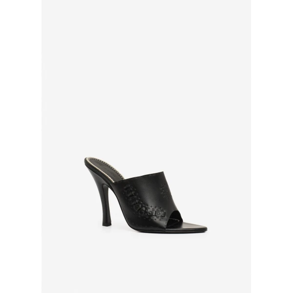 Magda Butrym Podhale-style embroidered high-heel mules in black, view 2