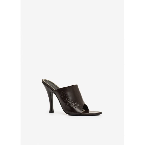 Magda Butrym Podhale-style embroidered high-heel mules in brown, view 2