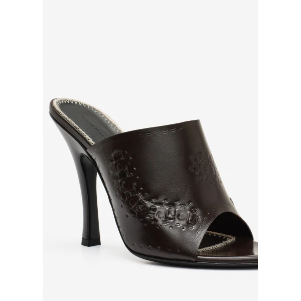 Magda Butrym Podhale-style embroidered high-heel mules in brown, view 5
