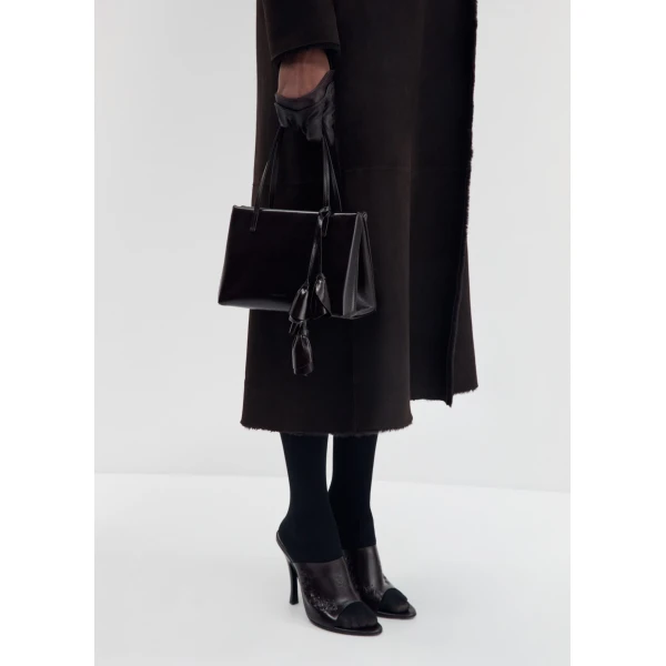 Magda Butrym Podhale-style embroidered high-heel mules in brown, view 6