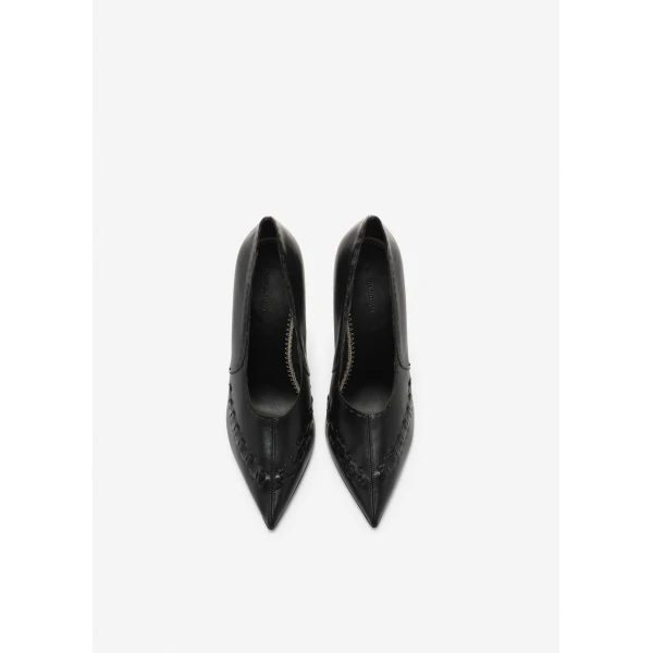 Magda Butrym Podhale-style embroidered pointed pumps in black leather, view 3