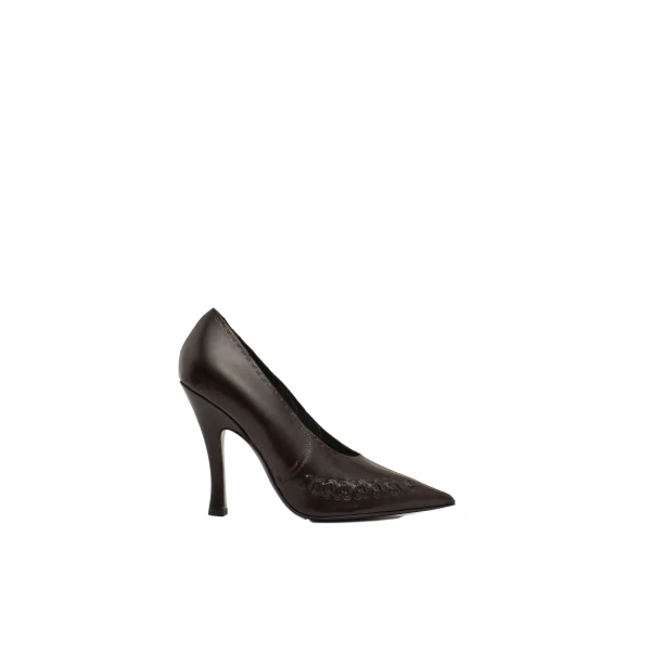 Magda Butrym Podhale-style embroidered pointed pumps in brown leather