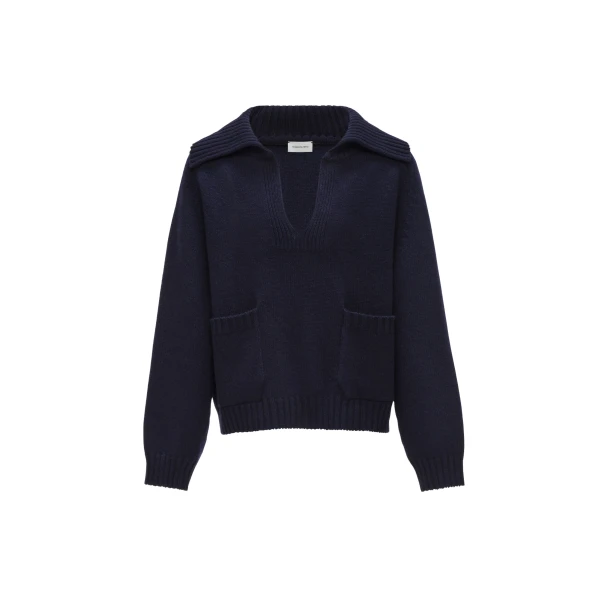 Magda Butrym Relaxed wide collar knit sweater in navy