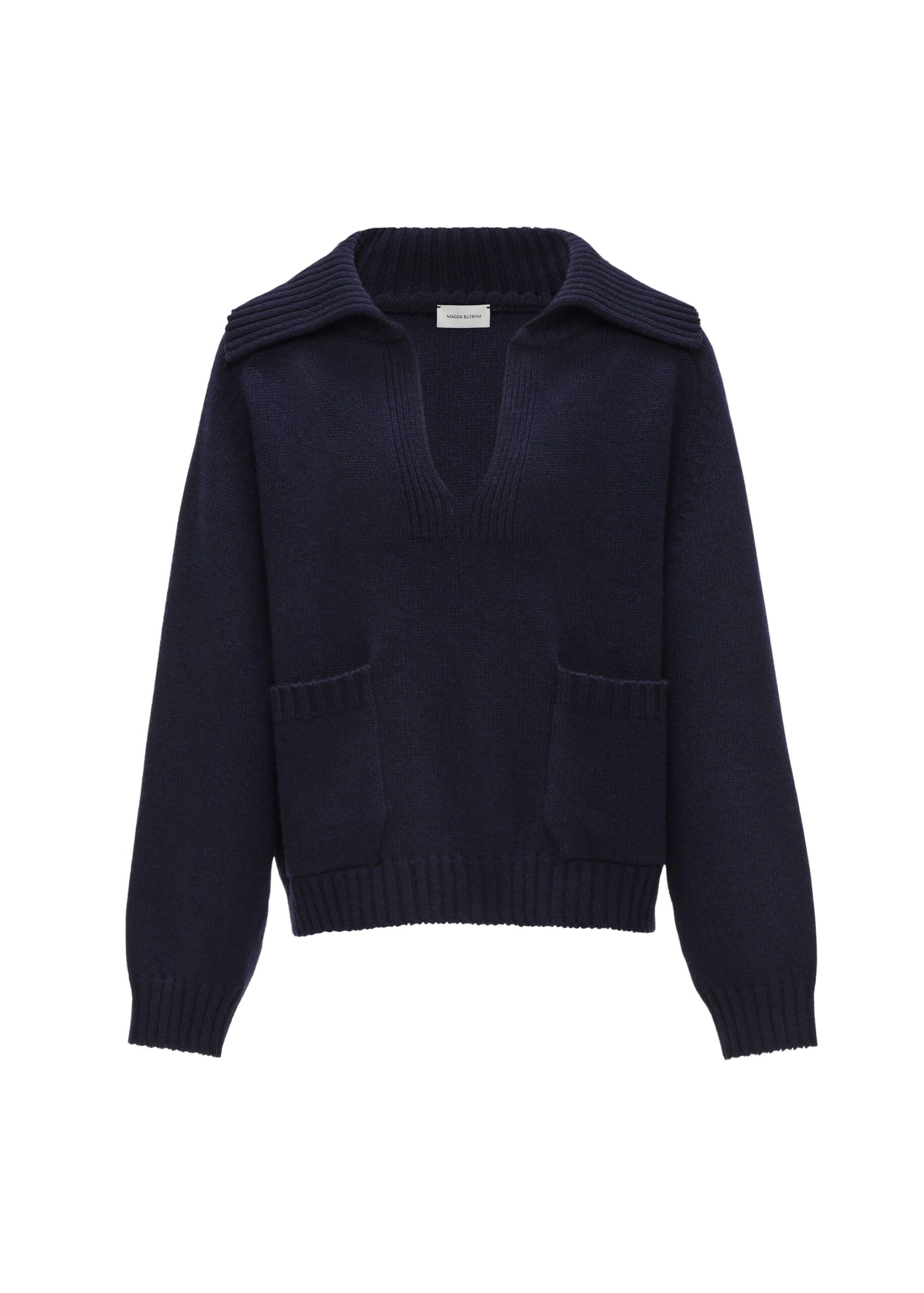 Magda Butrym Relaxed wide collar knit sweater in navy | Knitwear | Luxury Shoes Magda Butrym Relaxed wide collar knit sweater in navy