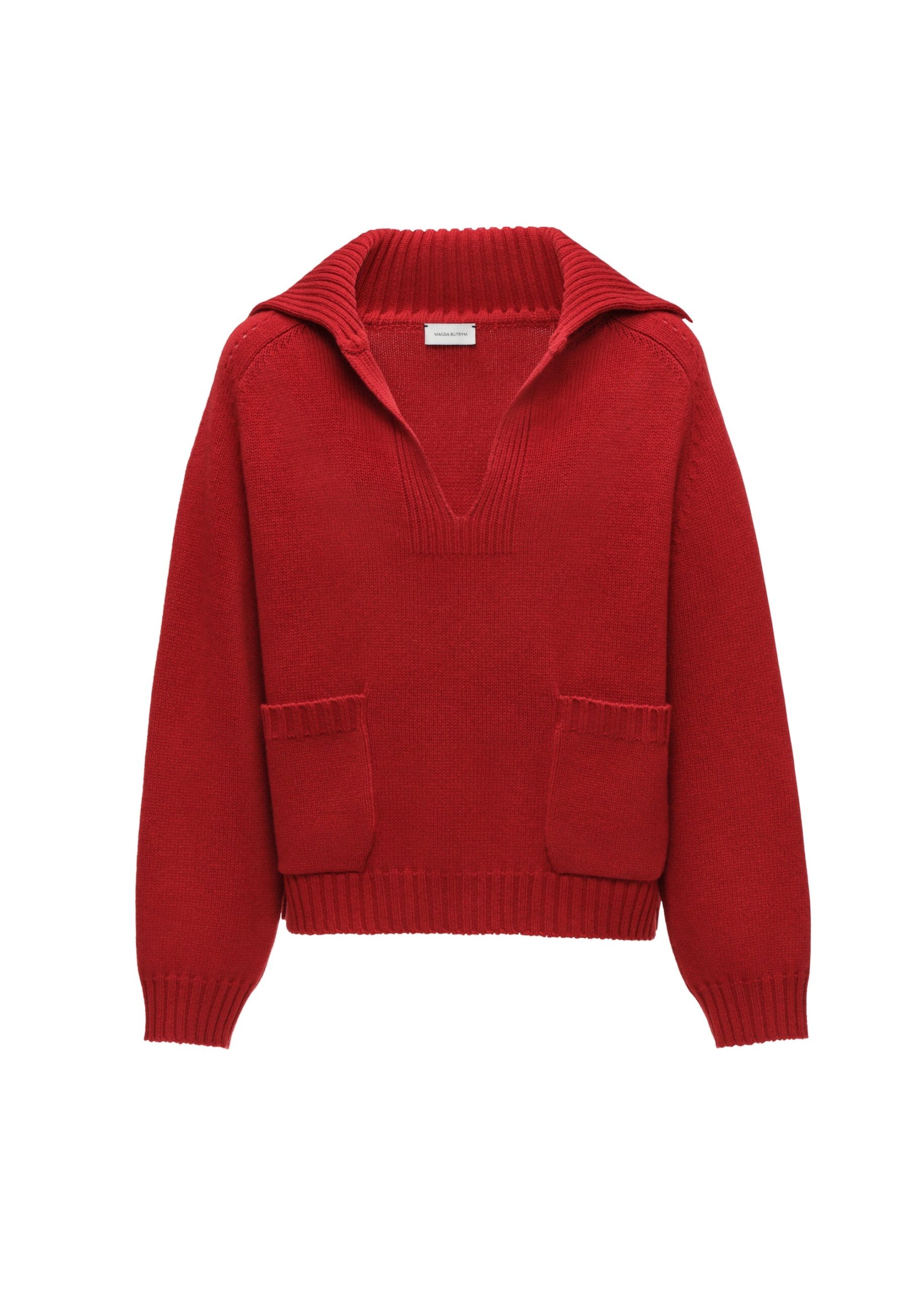 Magda Butrym Relaxed wide collar knit sweater in red | Knitwear | Luxury Shoes Magda Butrym Relaxed wide collar knit sweater in red