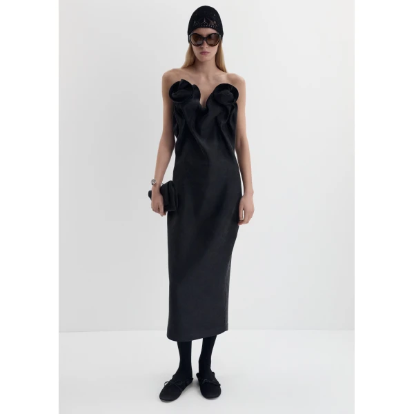 Magda Butrym Rose draped corset midi dress in black, view 3
