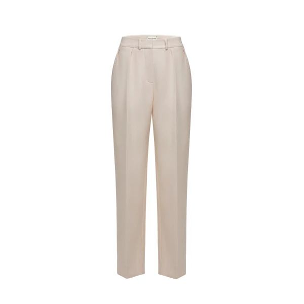 Straight-leg silk and wool trousers in cream