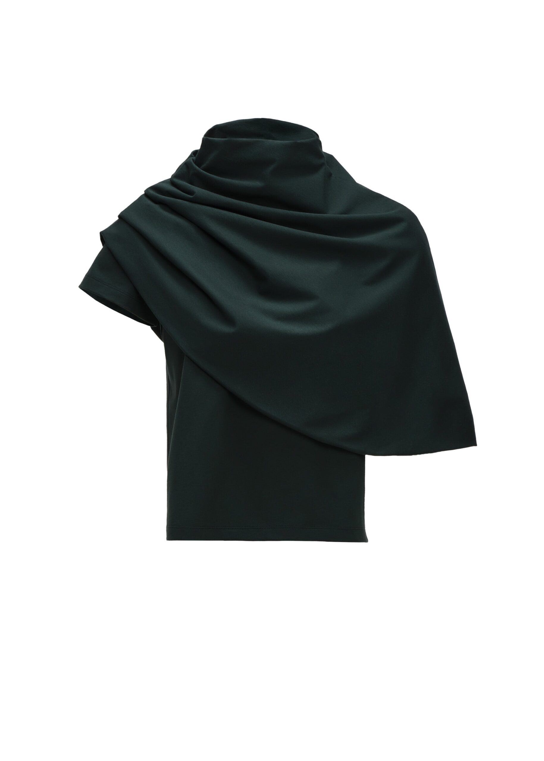 Magda Butrym T-shirt with draped cape in dark green | Tops | Luxury Shoes Magda Butrym T-shirt with draped cape in dark green