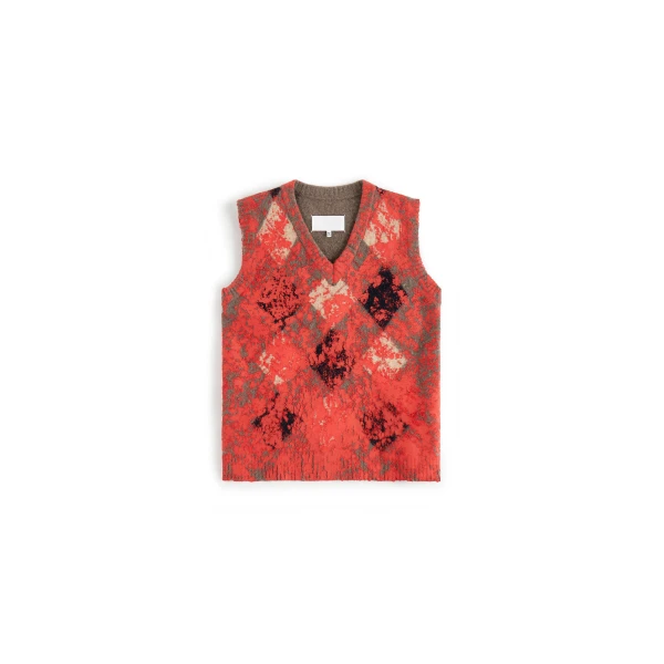 Argyle Knit Sleeveless Top in Red