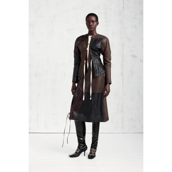 Maison Margiela Assemblage Calf Leather Midi Skirt in Brown | Leather Skirts | Luxury Shoes 
