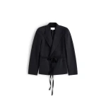 Maison Margiela Belted Peak-Lapel Wool Blazer in Dark Grey | Luxury Shoes 
