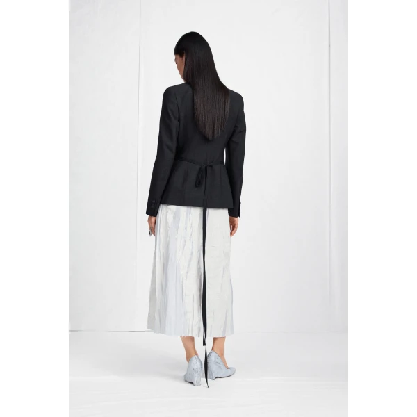 Maison Margiela Belted Peak-Lapel Wool Blazer in Dark Grey | Blazers | Luxury Shoes 