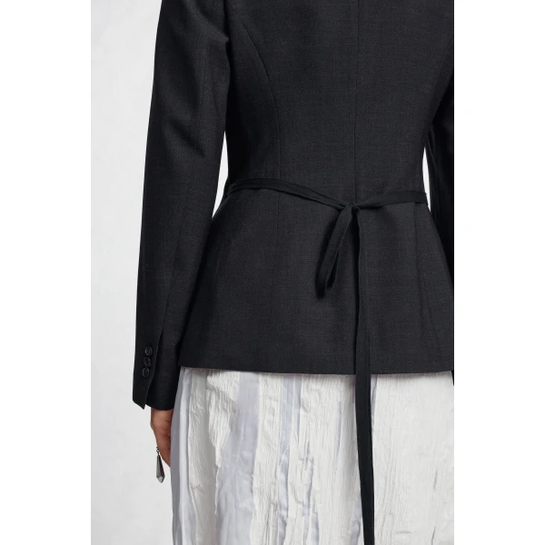 Maison Margiela Belted Peak-Lapel Wool Blazer in Dark Grey | Blazers | Luxury Shoes 