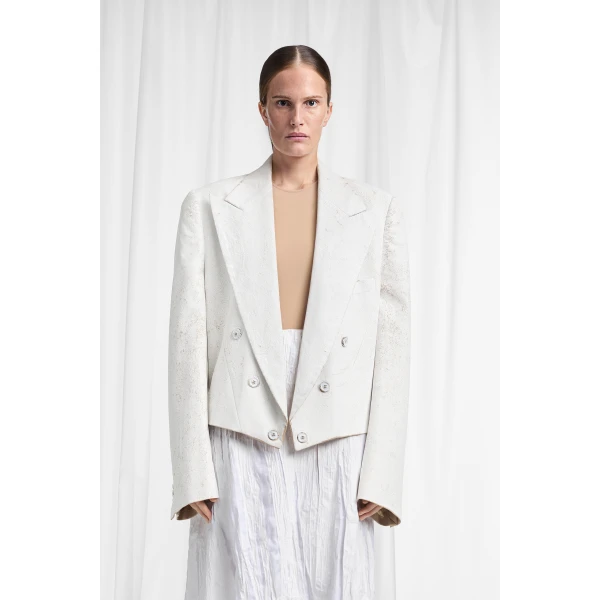 Maison Margiela Bianchetto Double-Breasted Wool Blazer in Pink Beige | Blazers | Luxury Shoes 