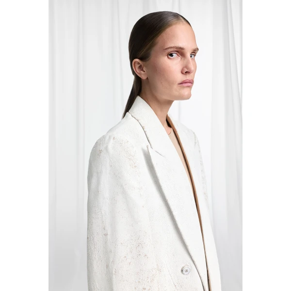Maison Margiela Bianchetto Double-Breasted Wool Blazer in Pink Beige | Blazers | Luxury Shoes 