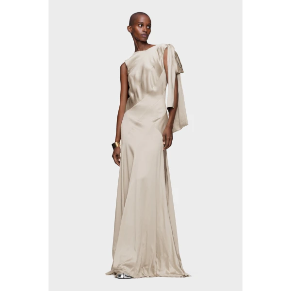 Maison Margiela Bias-Cut Evening Gown in Brown Check | Evening Gowns | Luxury Shoes 