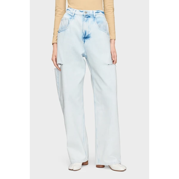Maison Margiela Bleached Cut-Out Jeans in Light Indigo | Denim | Luxury Shoes 