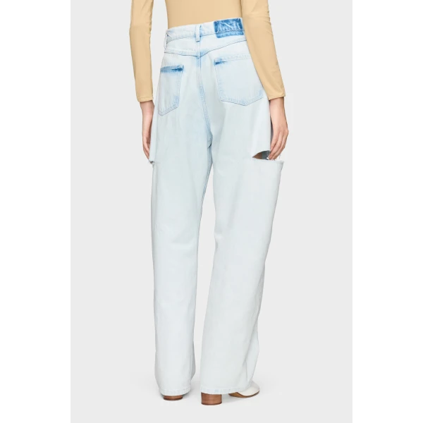 Maison Margiela Bleached Cut-Out Jeans in Light Indigo | Denim | Luxury Shoes 