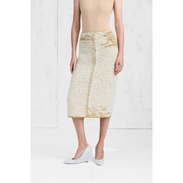 Maison Margiela Boucle Midi Skirt in White | Midi Skirts | Luxury Shoes 