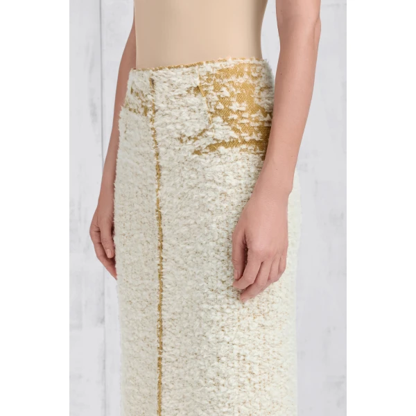Maison Margiela Boucle Midi Skirt in White | Midi Skirts | Luxury Shoes 