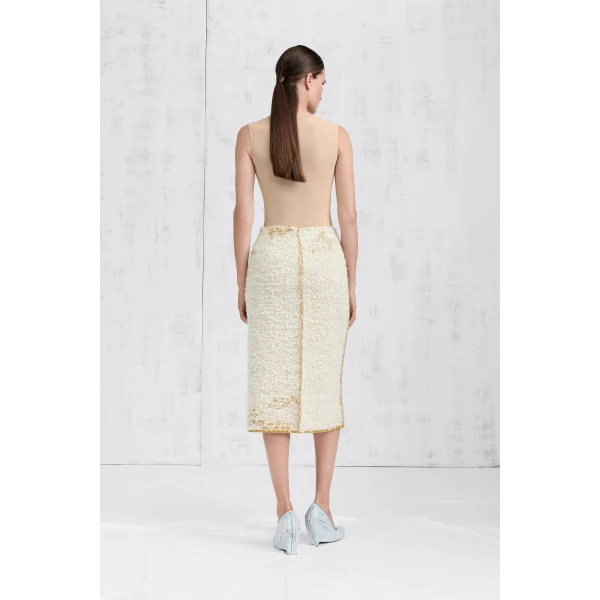 Maison Margiela Boucle Midi Skirt in White | Midi Skirts | Luxury Shoes 