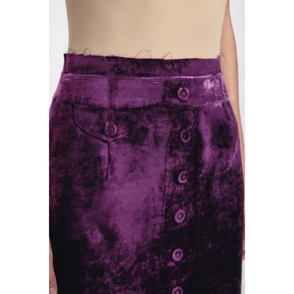 Maison Margiela Button-Front Velvet Midi Skirt in Purple | Midi Skirts | Luxury Shoes 