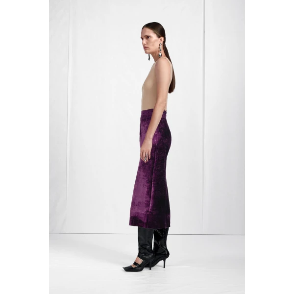 Maison Margiela Button-Front Velvet Midi Skirt in Purple | Midi Skirts | Luxury Shoes 