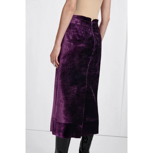 Maison Margiela Button-Front Velvet Midi Skirt in Purple | Midi Skirts | Luxury Shoes 