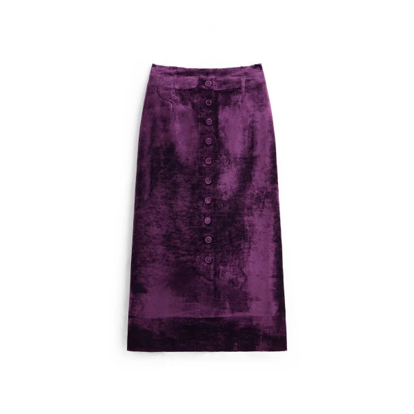 Maison Margiela Button-Front Velvet Midi Skirt in Purple | Luxury Shoes 