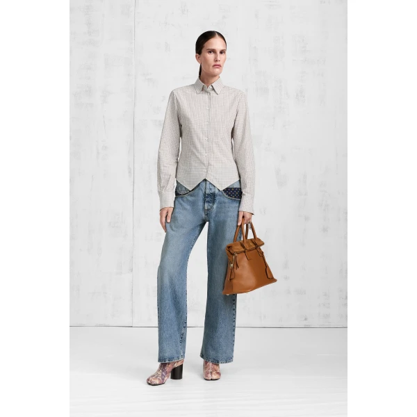 Maison Margiela Check Cotton Swallowtail Shirt in Light Grey | Shirts | Luxury Shoes 