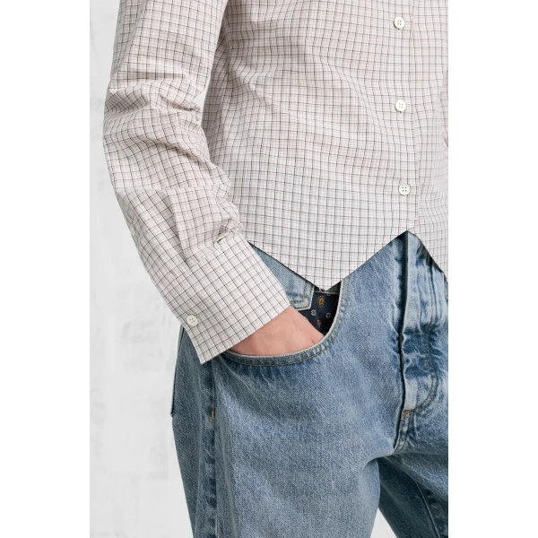 Maison Margiela Check Cotton Swallowtail Shirt in Light Grey | Shirts | Luxury Shoes 