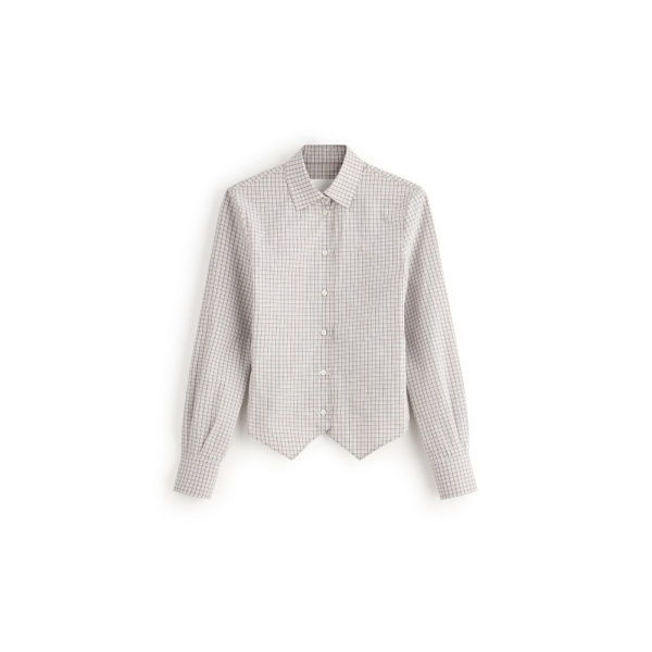 Maison Margiela Check Cotton Swallowtail Shirt in Light Grey | Luxury Shoes 