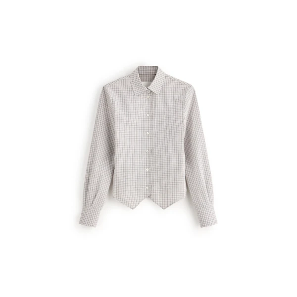 Maison Margiela Check Cotton Swallowtail Shirt in Light Grey | Luxury Shoes 