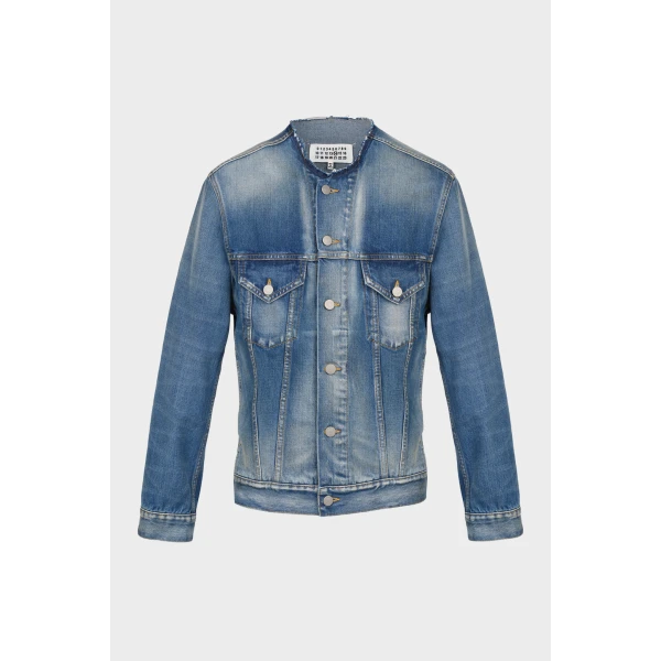 Maison Margiela Collarless Denim Jacket in Blue | Denim | Luxury Shoes 
