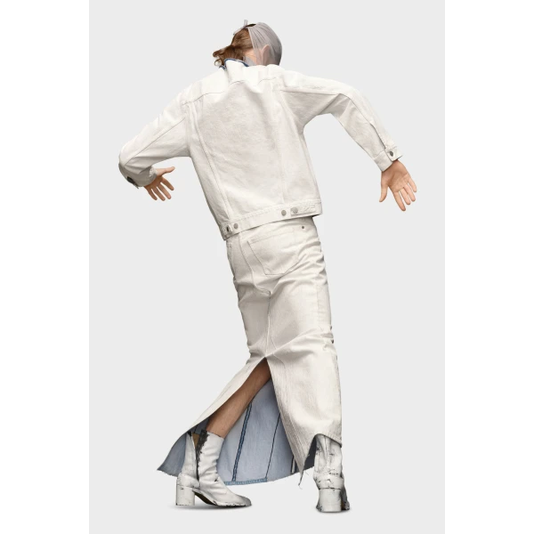 Maison Margiela Collarless Denim Jacket in White | Denim | Luxury Shoes 