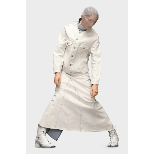 Maison Margiela Collarless Denim Jacket in White | Denim | Luxury Shoes 