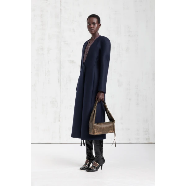 Maison Margiela Collarless Virgin Wool Coat in Navy Blue | Wool Coat | Luxury Shoes 