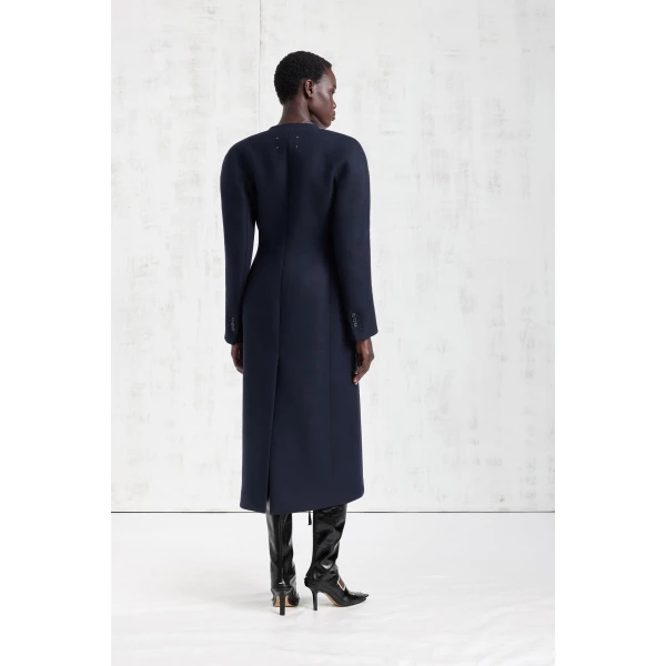 Maison Margiela Collarless Virgin Wool Coat in Navy Blue | Wool Coat | Luxury Shoes 