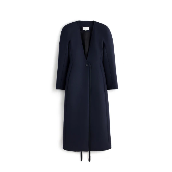 Maison Margiela Collarless Virgin Wool Coat in Navy Blue | Luxury Shoes 