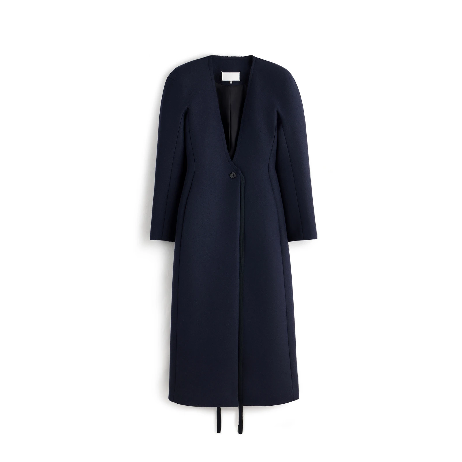 Maison Margiela Collarless Virgin Wool Coat in Navy Blue Maison Margiela Collarless Virgin Wool Coat in Navy Blue | Luxury Shoes