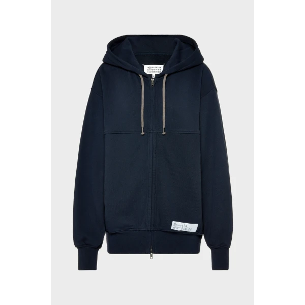 Maison Margiela Cotton Zip Hooded Sweatshirt in Blue | Hoodies | Luxury Shoes 