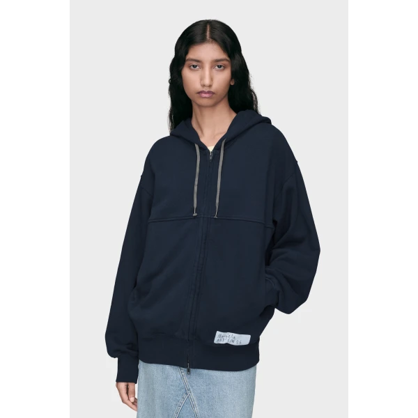 Maison Margiela Cotton Zip Hooded Sweatshirt in Blue | Hoodies | Luxury Shoes 