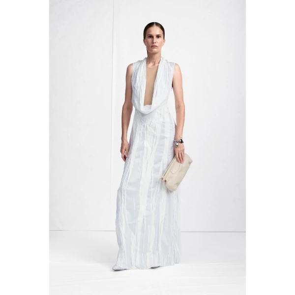 Maison Margiela Cowl-Neck Crinkled Maxi Dress in White | Maxi Dresses | Luxury Shoes 
