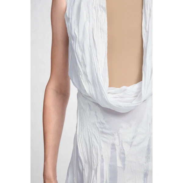 Maison Margiela Cowl-Neck Crinkled Maxi Dress in White | Maxi Dresses | Luxury Shoes 